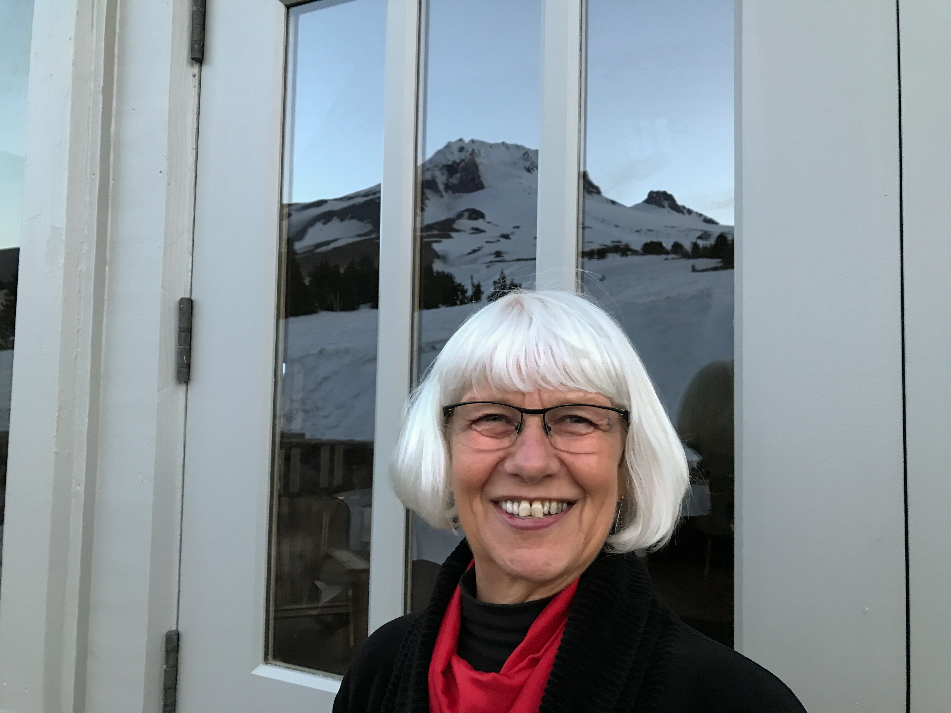 Karen outside Timberline Lodge